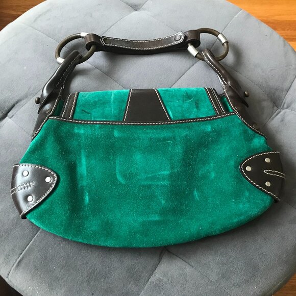Ruehl No 925 Green Suede & Leather Bag w/ Brass Accents - Picture 6 of 10